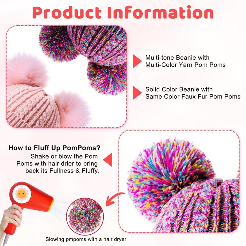 HAITHO Winter Hat for Kids Toddler Children, Girls Beanie with Double Pom Pom Warm Fleece Lined, Girls Accessories Knit Cap - Image 4